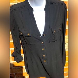Odille Woman’s Black Blouse With Retro Details. Woman’s Size 6